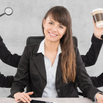 Multitasking woman with many arms